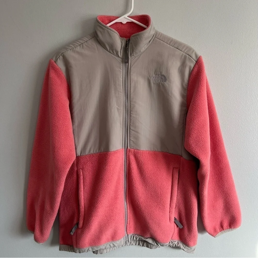 The North Face Zip Front Fleece Jacket Tea Rose Pink/Coral & Gray Girls' Size XL